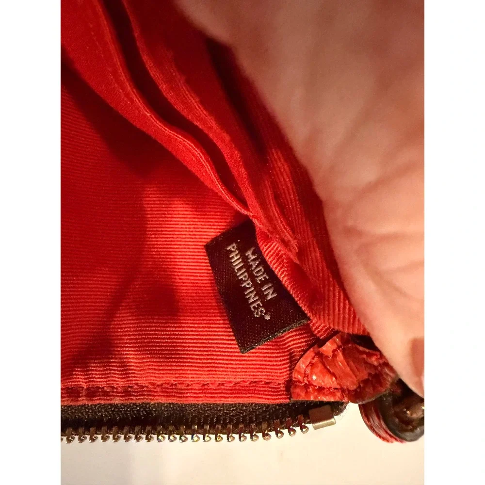 Coach Signature Brown and Orange Stripe Corner Zip Wristlet Small Bag